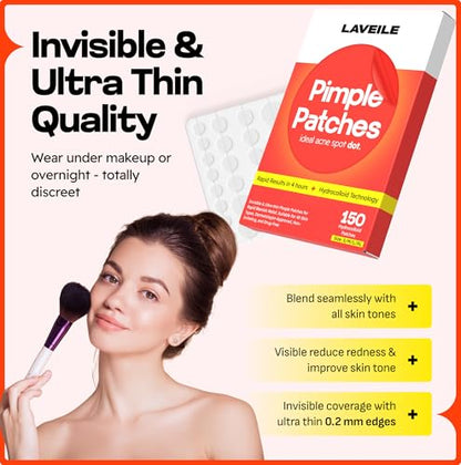 Laveile Spot Patches 150 Count - 4 Sizes Hydrocolloid Pimple Patches for Breakouts - Fast Acting Acne Patches with Salicylic Acid, Tea Tree & Calendula oil - Invisible Spot Dots for Blemishes