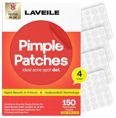 Laveile Spot Patches 150 Count - 4 Sizes Hydrocolloid Pimple Patches for Breakouts - Fast Acting Acne Patches with Salicylic Acid, Tea Tree & Calendula oil - Invisible Spot Dots for Blemishes